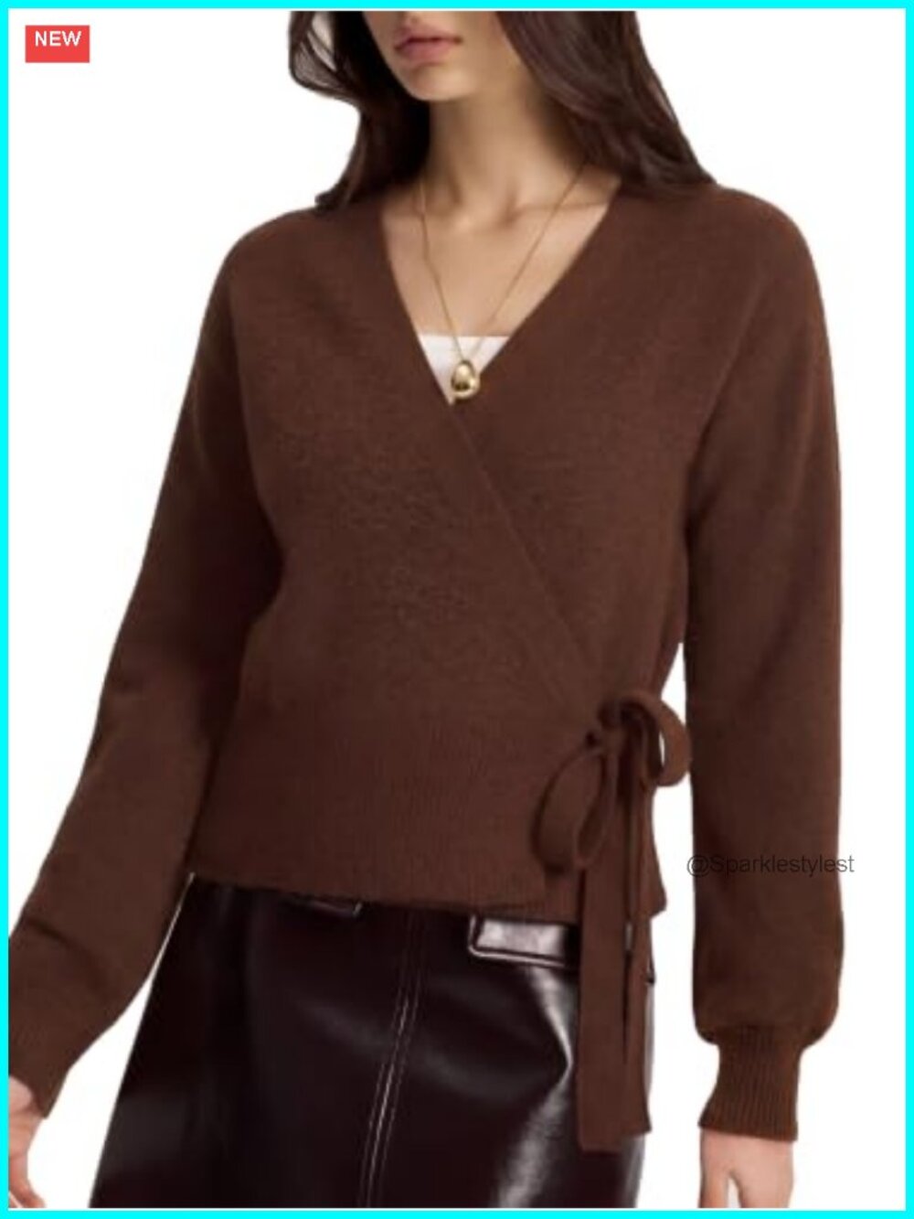 Cashmere Blend V Neck Wrap Sweater Tie Waist Long Sleeve Knit Top